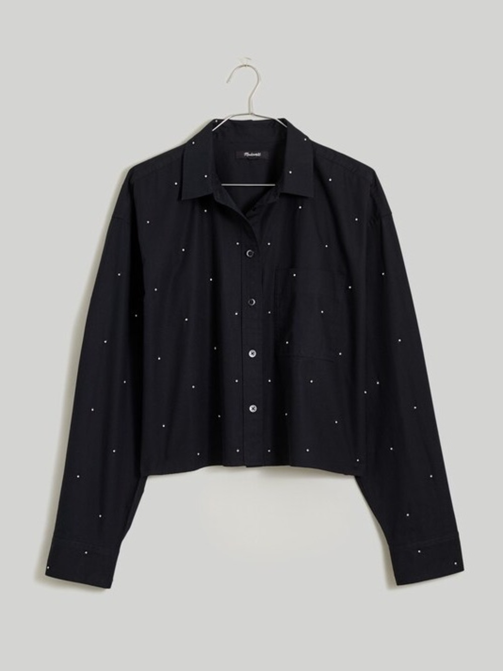 Madewell Poplin Embellished Cropped Button-Up Shirt Black Sparkles Size XXS Shin